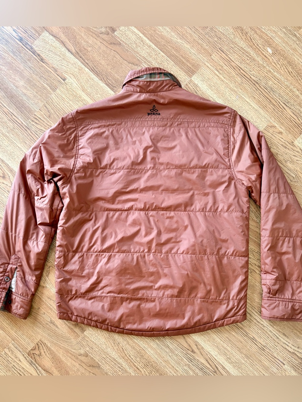 prAna Breathe Reversible Quilted Plaid Shirt Jacket Shacket Orange Flannel M - Picture 3 of 11